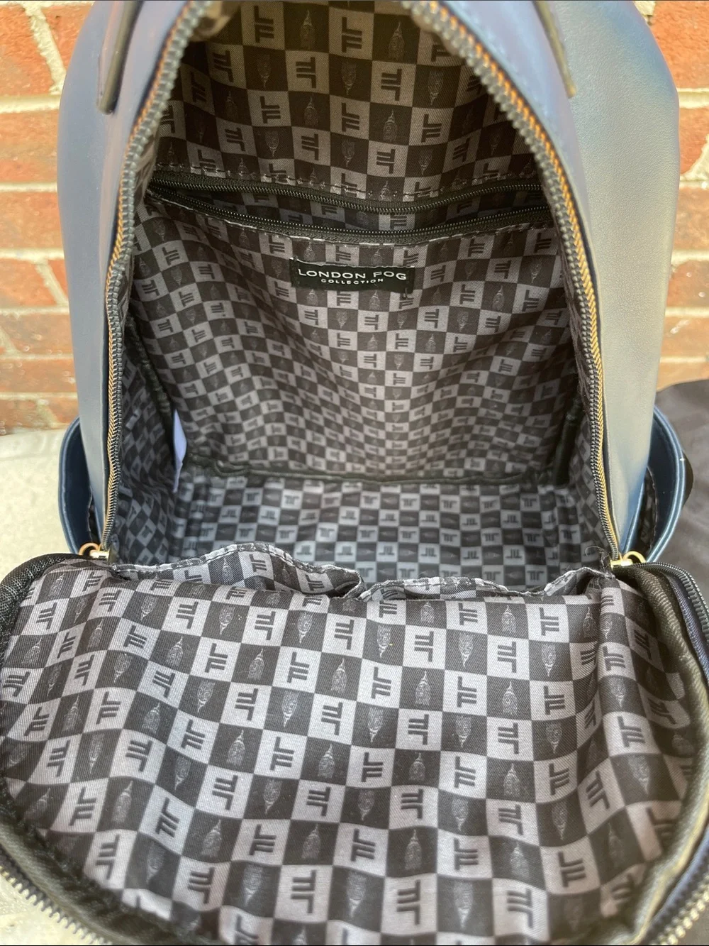 London Fog Quilted Navy Unisex Backpack with Gold Hardware